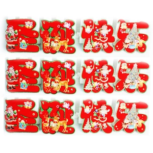 Autocollants de Noël rouges avec Père Noël et Renne et texte Joyeux Noël chinois