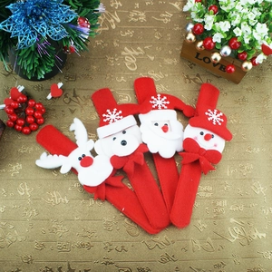 Christmas Santa Snowman Reindeer Bear Slap Bracelets Festive Red Flocking Plush Wristbands For Kids Adults Xmas Party Favors