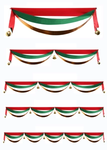 Detailed comparison of 1-5 layers of wavy Christmas ceiling flags in gold red and green