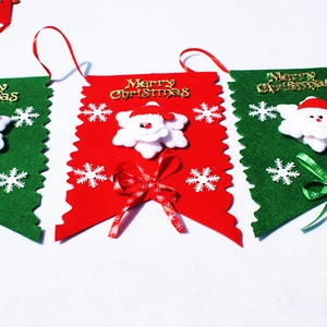 Christmas bunting banner with Merry Christmas lettering, Santa icons and bows on white