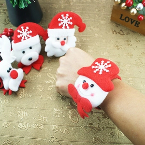 Christmas plush slap bracelets with Santa Claus, Snowman and Reindeer holiday designs