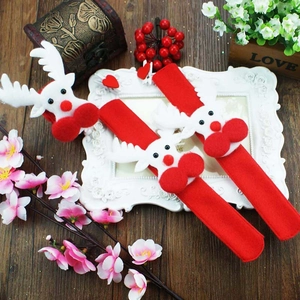 Three-piece set of red felt Christmas snap bracelets with plush white reindeer decorations