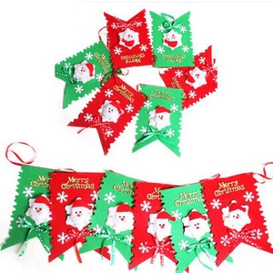 Christmas Decorative Hanging Flags Red Green Swallowtail Banners With 3D Santa Claus Snowflakes Merry Christmas Garland