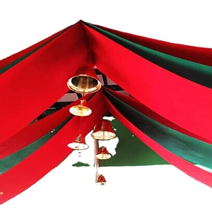 Red and green Christmas ceiling hanging flag with gold bells for holiday party decoration