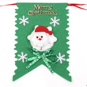 Green felt Christmas banner with Merry Christmas text and 3D Santa Claus doll decoration