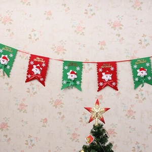 Christmas banner with red and green flags featuring Santa Claus and Merry Christmas text