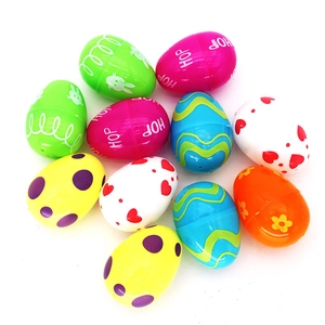 Set of 4x6cm colorful plastic Easter eggs with rabbit patterns and HOP prints