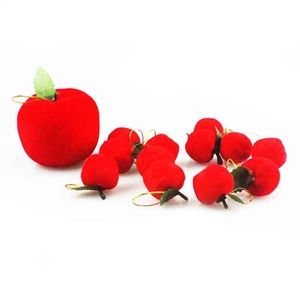 Set di decorazioni natalizie a forma di mele rosse floccate con cordini dorati