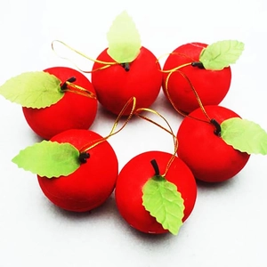 Set di sei mele rosse artificiali da 5cm con foglie per decorazioni per l'albero di Natale
