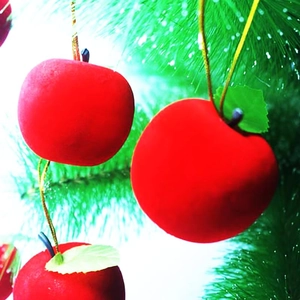 Addobbi natalizi a forma di mele rosse floccate per albero con cordini dorati