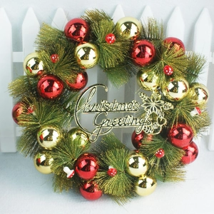 40cm Christmas wreath with red and gold baubles, pine needles, and golden greeting sign