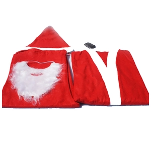 Costume de Père Noël 5 pièces pour adulte avec chapeau barbe et tenue en tissu rouge