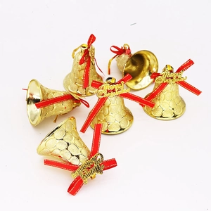 6er-Set goldene Weihnachtsglocken mit roten Schleifen für Weihnachtsbaumdekorationen