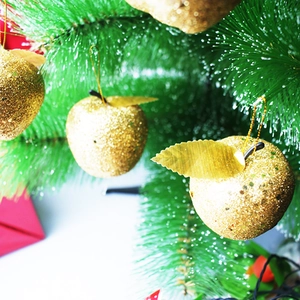 Christmas Tree Glitter Apple Ornaments Foam Fake Apple Hanging Decoration For Xmas Holiday Party Home Decor Gold Red Silver