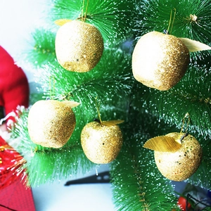 Golden glitter apple Christmas tree ornament with hanging cord for festive window decor