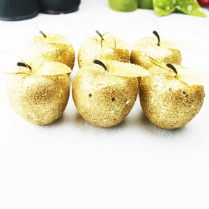 Set of six 6cm shiny gold glitter apple ornaments for Christmas tree festive decoration