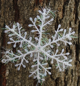 White iridescent glitter snowflake ornament in 6/8/11cm sizes for Christmas decor