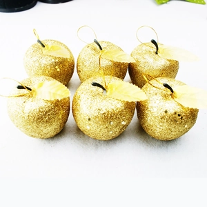 Set of 6 glittery gold 6cm foam apples for Christmas tree decorations and festive parties