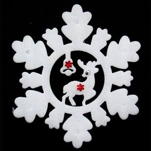 Detailed view of 70cm white foam Christmas deer ornament with festive red floral accents