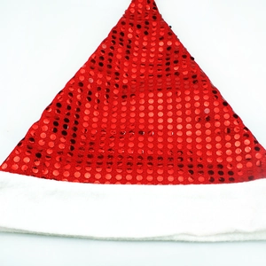 Bonnet de Noël rouge à paillettes avec bordure en peluche blanche pour adultes