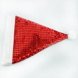 Bonnet de Noël scintillant à paillettes rouges avec bordure blanche en peluche pour fête