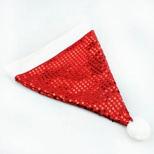 Bonnet de Noël rouge à paillettes avec bordure en peluche blanche pour fête festive