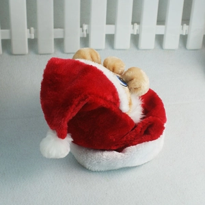 Plush Christmas hamster doll with red Santa hat on red and white base for party decor