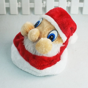 Plush Santa Claus hat with 3D face design for Christmas parties on white background