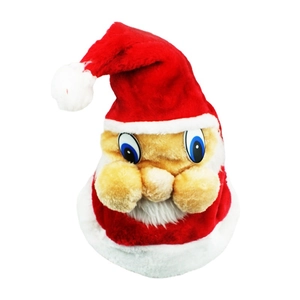 Plush Santa Claus hat with 3D cartoon face and soft white beard for Christmas party decor