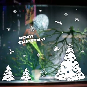 Witte Kerst raamstickers met sneeuwvlokken en de Kerstman op glasoppervlak