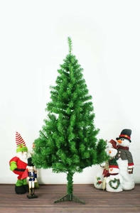 Detailed view of 150cm green PVC artificial Christmas tree with sturdy metal tripod stand