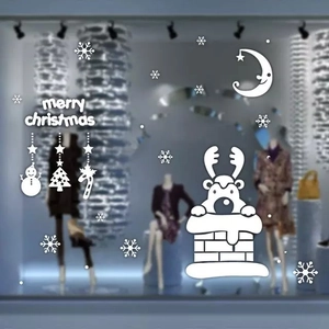 Witte kerst raamstickers set met Kerstman sneeuwpoppen en sneeuwvlokken statische folie