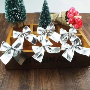 Silver Metallic Fabric Christmas Bows Small Decorative Bowknot For Christmas Tree Decoration Gift Wrapping Festive Decor