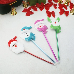Christmas cartoon pens set featuring Santa, Reindeer and Snowman with plush toppers