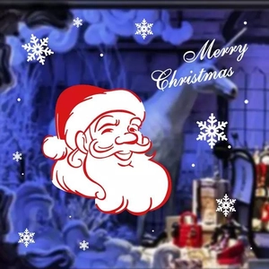 Gedetailleerde Kerstman sticker voor glazen ramen met Merry Christmas feestelijke tekst