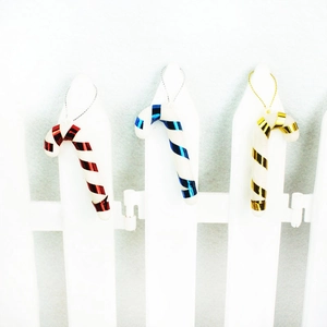 Set of 7cm festive candy cane ornaments in red, blue, and gold for Christmas trees