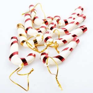 7cm Christmas candy cane hanging ornaments with red and gold glitter spirals for tree decor