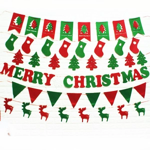 Non-woven Christmas Banner Red Green Felt Bunting Santa Snowman Reindeer Sock Garland Holiday Home Party Hanging Wall Decor