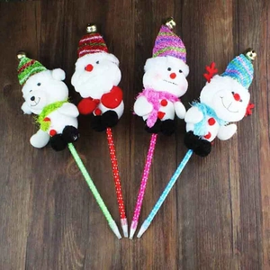 Christmas Cartoon Plush Ballpoint Pen With Bell Polka Dot Pattern Santa Claus Snowman Reindeer Writing Pen For Xmas Holiday Party Gift