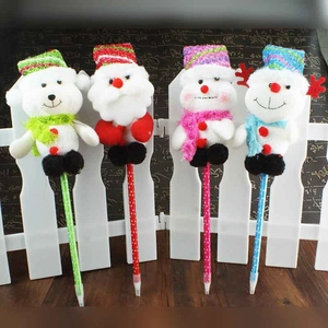 Christmas cartoon pens set with Santa, snowman, bear and reindeer plush figures