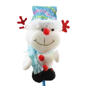 Christmas snowman ballpoint pen with foam plush decoration and blue striped winter hat