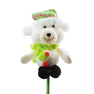 Cute teddy bear plush pen with green knit hat and scarf for Christmas party favors