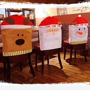 Cartoon Santa Claus Snowman Reindeer Christmas Chair Covers Fabric Festive Dining Seat Back Decor For Home Holiday Party