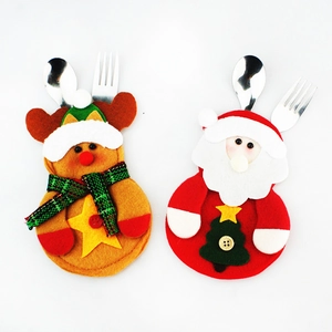 Bolsa Porta Cubiertos Navidad para Decoración Mesa Comedor Papá Noel Muñeco Nieve Reno Patrón Tela No Tejida Funda Cubiertos