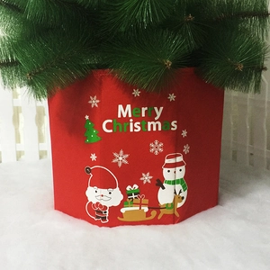Non-Woven Fabric Christmas Tree Skirt Base Cover Box For Holiday Home Decor With Santa Claus Snowman Printed Patterns Red Ornament