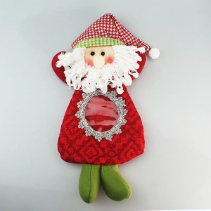 Christmas Santa gift bag with transparent belly window and plush fabric decorations