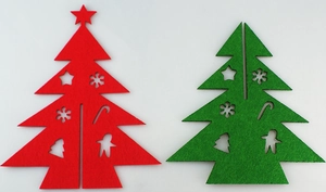 DIY 3D felt Christmas tree table ornament with red and green hollowed-out festive patterns
