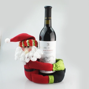 Santa Claus plush wine bottle cover decoration made of soft red fabric and knits