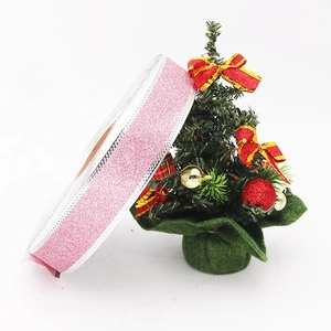 Pink purple glitter ribbon roll for Christmas tree decor and luxury gift wrapping