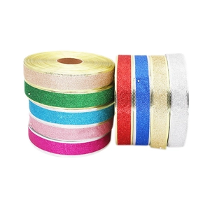 Golden glitter Christmas tree ribbon set with 9 assorted colors for festive gift wrapping